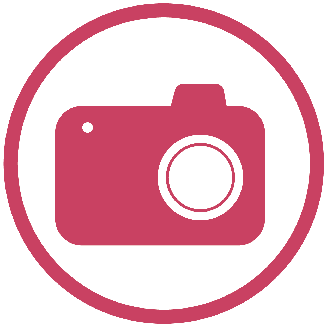 magenta symbol of a camera, inside a circle