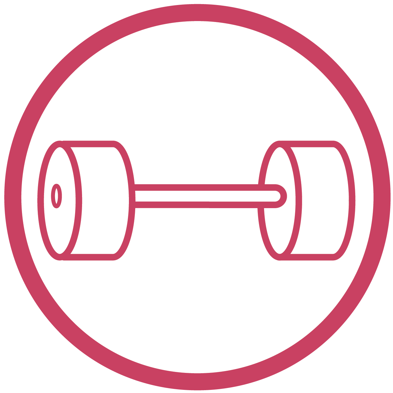 magenta symbol of a barbell, inside a circle